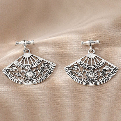 Retro Hollow Fan Classical Pattern Silver Stud Earrings 156bad0e 7058 44d4 b04b f0aedb2a1304