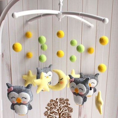 Newborn Owl Hand-Made Fabric Crib Rattle Toy 1573893238685