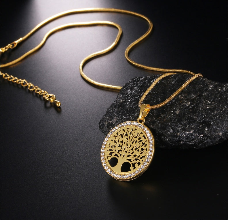 Explosion Models Europe And America Necklace Life Tree Long Necklace Chain Crystal Pendant Long Life Tree Sweater Chain 15739