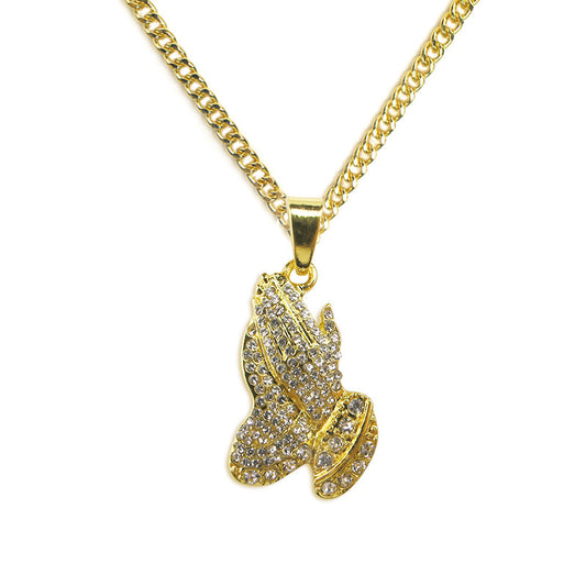 Hands praying hip hop men's chain jewelry long necklace 1582889207625