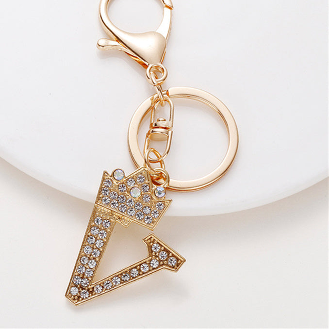 Metal Diamond-encrusted 26 English Crown Alphabet Keychain 158b03be 5d7a 4080 9c77 5d7582e218ad