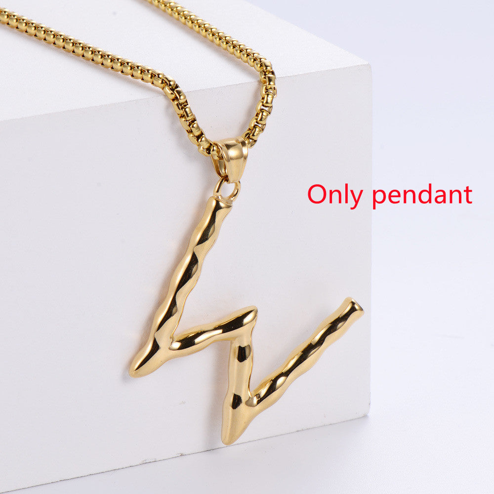 Three-dimensional 26 English Letter Pendant Necklace Fashion Jewelry Titanium Steel Couple Ornament 15b62307 3fee 40d2 bf46 a