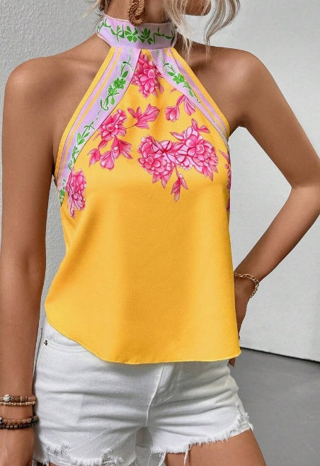 Printed Notched Neck Sleeveless Tank Top 15b6fb86 17ab 4d63 b1f4 eab2a242e9d8
