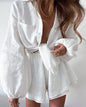 European And American Cotton Linen Women's Long-sleeved Top Ruffle Shorts Two-piece Casual Fashion White Suit 15f486c4 eaba 4