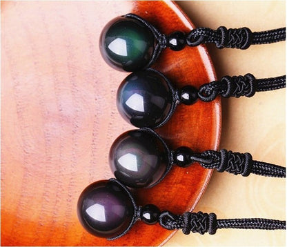 Natural Obsidian Rainbow Eye Transfer Good Luck Bead Pendant Necklace Polyester Rope Chain Necklace Jewelry For Woman 1605068