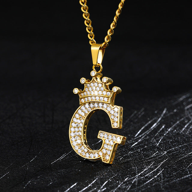 Crown Pendant Stainless Steel Letter Necklace 1607118156338