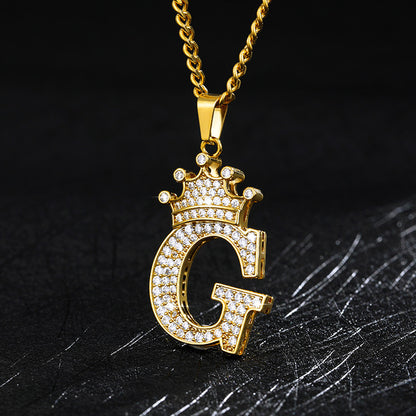 Crown Pendant Stainless Steel Letter Necklace 1607118156338