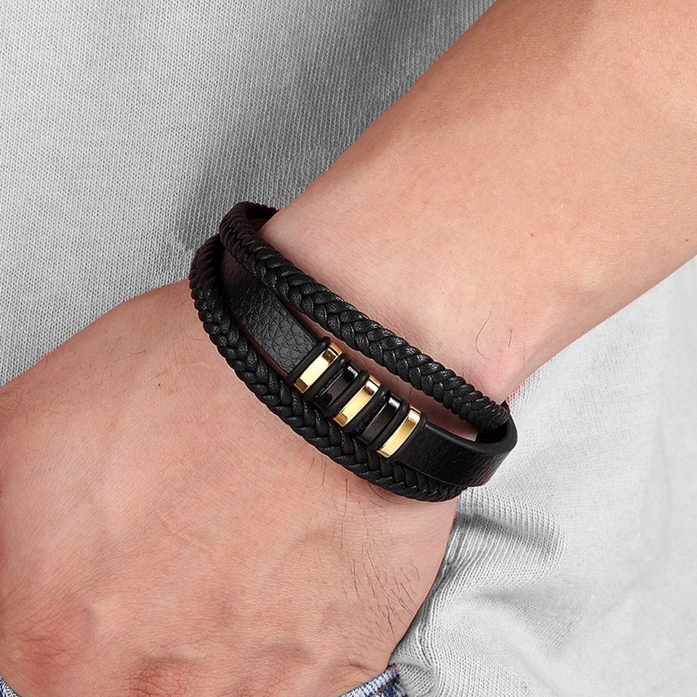 Men's multi-layer braided leather bracelet 1610578126459