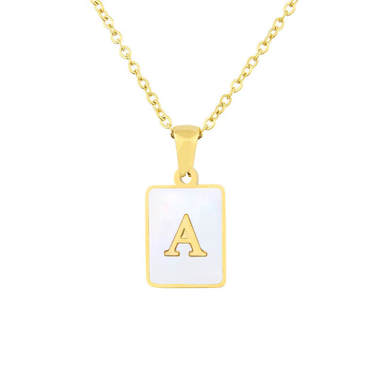 Stainless Steel Square Shell 26 Letters Necklace 1612055992688