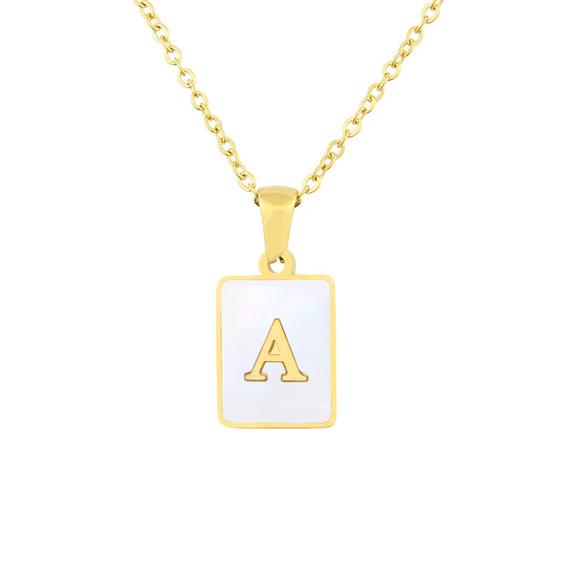 Stainless Steel Square Shell 26 Letters Necklace 1612055992688 fd79ed83 d746 4af3 9898 8a9f40e36064