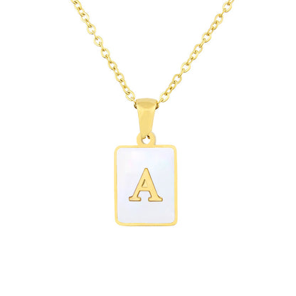 Stainless Steel Square Shell 26 Letters Necklace 1612055992688 fd79ed83 d746 4af3 9898 8a9f40e36064