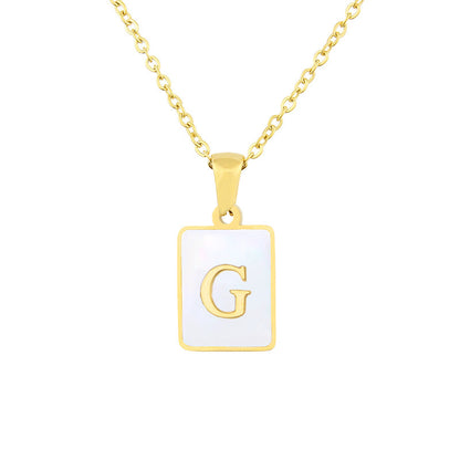 Stainless Steel Square Shell 26 Letters Necklace 1612056053565