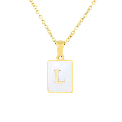 Stainless Steel Square Shell 26 Letters Necklace 1612056084350