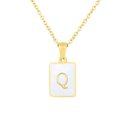 Stainless Steel Square Shell 26 Letters Necklace 1612056135563