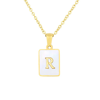 Stainless Steel Square Shell 26 Letters Necklace 1612056144478