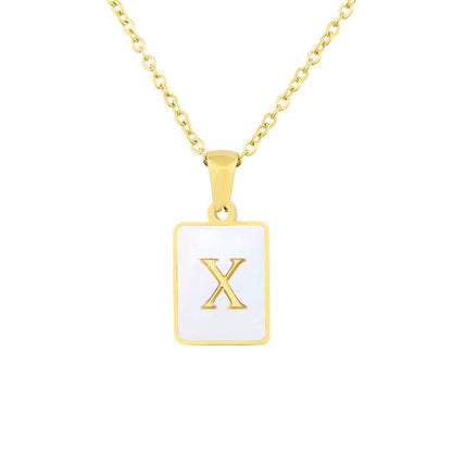 Stainless Steel Square Shell 26 Letters Necklace 1612056213261