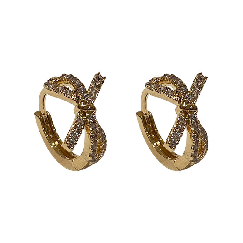 Real Gold Plating Micro-Inlaid Zircon Bow Earrings 1612083063987