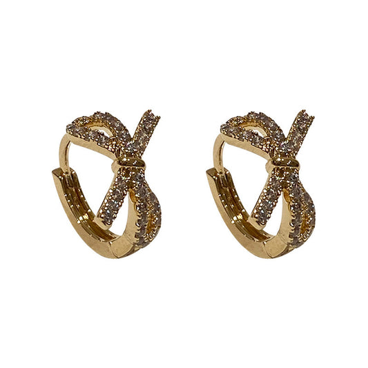 Real Gold Plating Micro-Inlaid Zircon Bow Earrings 1612083063987
