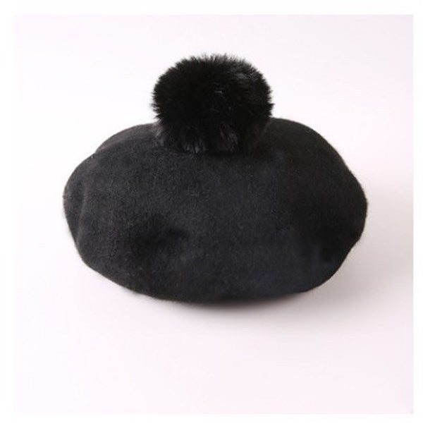 Rabbit Fur Ball Wool Woolen Cloth Sky Blue Beret Painter Hat 1612181480383