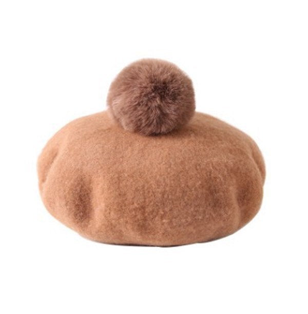 Rabbit Fur Ball Wool Woolen Cloth Sky Blue Beret Painter Hat 1612181480392