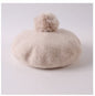 Rabbit Fur Ball Wool Woolen Cloth Sky Blue Beret Painter Hat 1612181480411