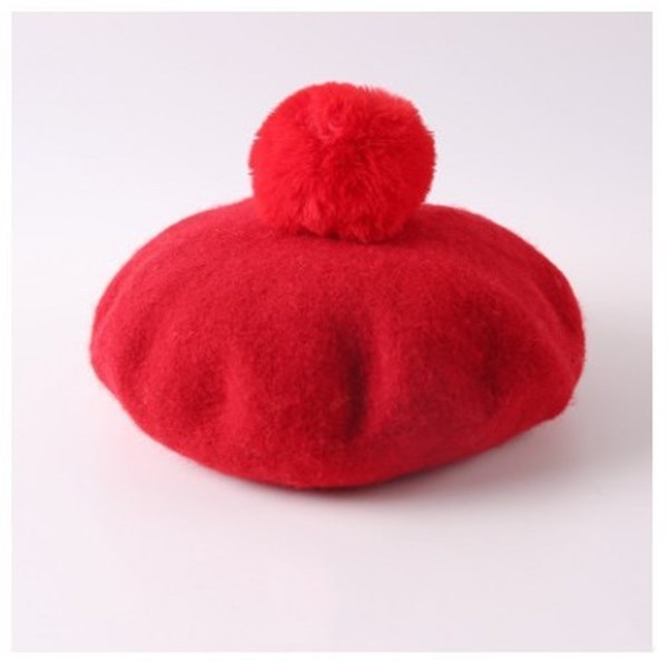 Rabbit Fur Ball Wool Woolen Cloth Sky Blue Beret Painter Hat 1612181480421