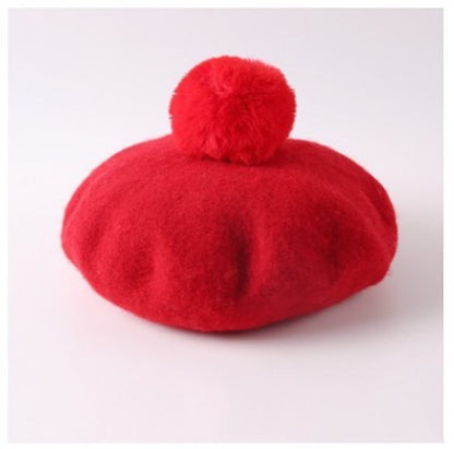 Rabbit Fur Ball Wool Woolen Cloth Sky Blue Beret Painter Hat 1612181480421