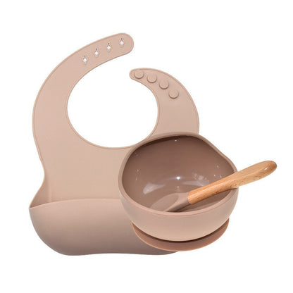 Children's Silicone Suction Cup Bowl Bib Spoon Cutlery 3 Piece Set 1612515163816