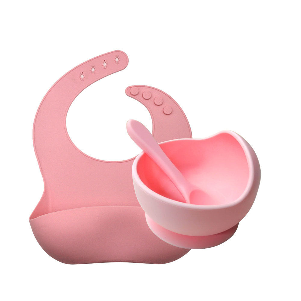Children's Silicone Suction Cup Bowl Bib Spoon Cutlery 3 Piece Set 1612515163835