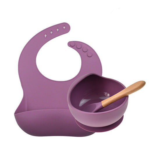 Children's Silicone Suction Cup Bowl Bib Spoon Cutlery 3 Piece Set 1612515163842
