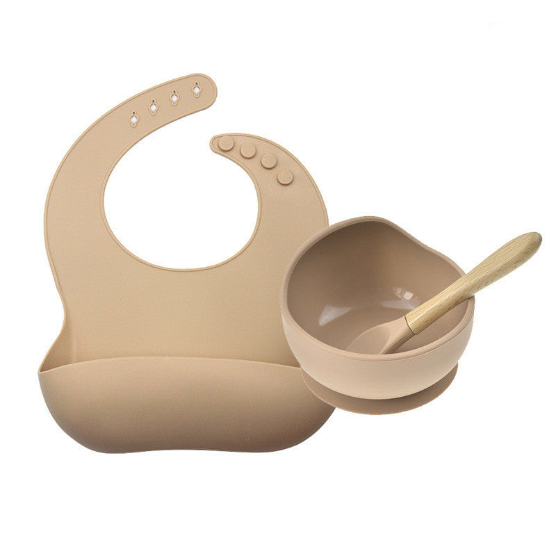 Children's Silicone Suction Cup Bowl Bib Spoon Cutlery 3 Piece Set 1612515163852