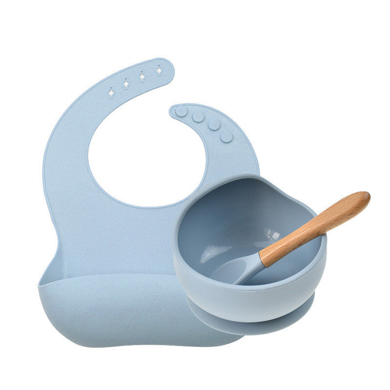 Children's Silicone Suction Cup Bowl Bib Spoon Cutlery 3 Piece Set 1612515164088