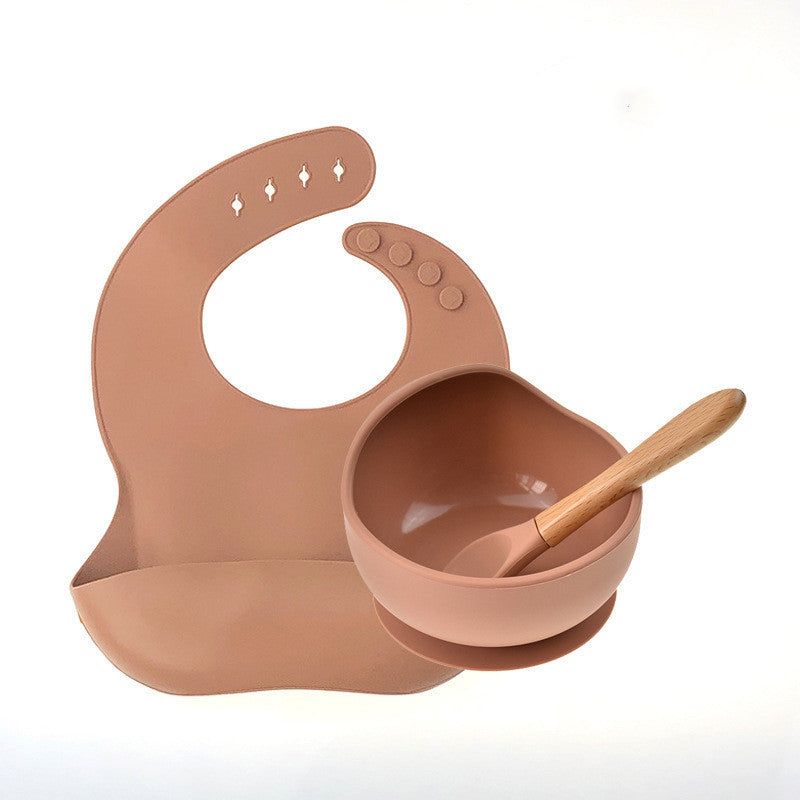 Children's Silicone Suction Cup Bowl Bib Spoon Cutlery 3 Piece Set 1612515164120
