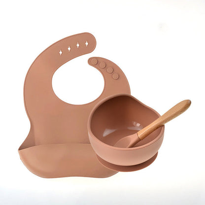 Children's Silicone Suction Cup Bowl Bib Spoon Cutlery 3 Piece Set 1612515164120
