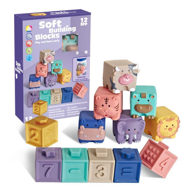 Soft Plastic Building Blocks For Infants And Young Children Early Education Digital Cognitive Animal Relief Matching Toys 161