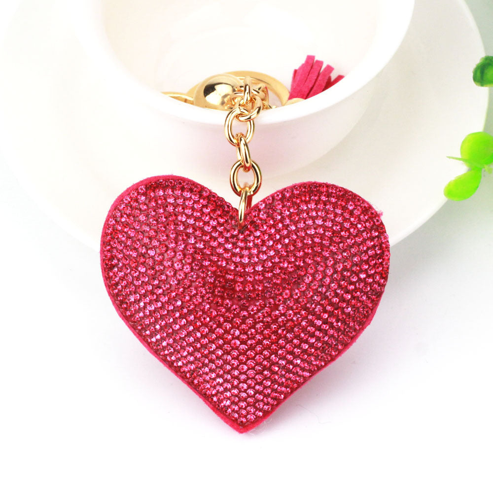 Peach Heart Hot Rhinestone Leather Advertising Keychain 1613286802460