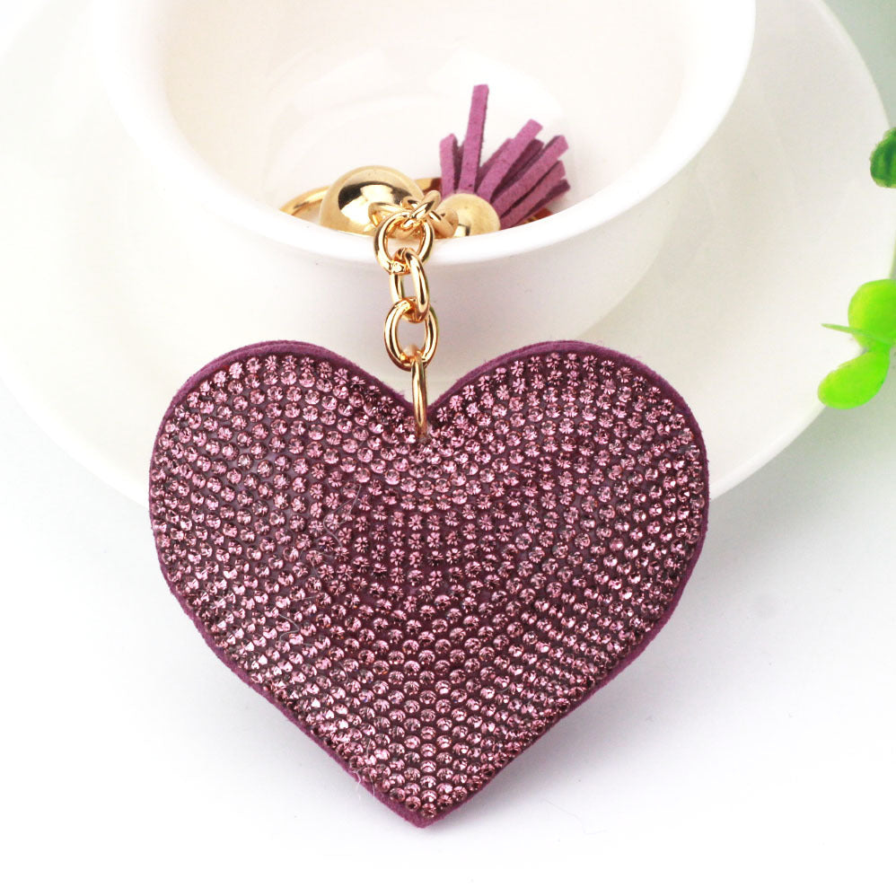 Peach Heart Hot Rhinestone Leather Advertising Keychain 1613286802465