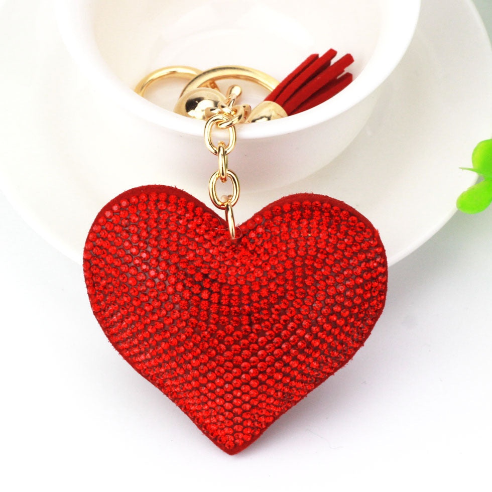 Peach Heart Hot Rhinestone Leather Advertising Keychain 1613286802469