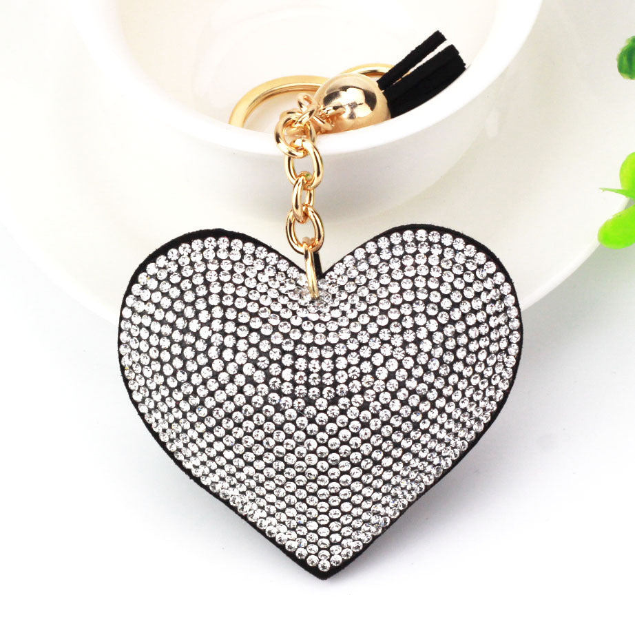 Peach Heart Hot Rhinestone Leather Advertising Keychain 1613286802473