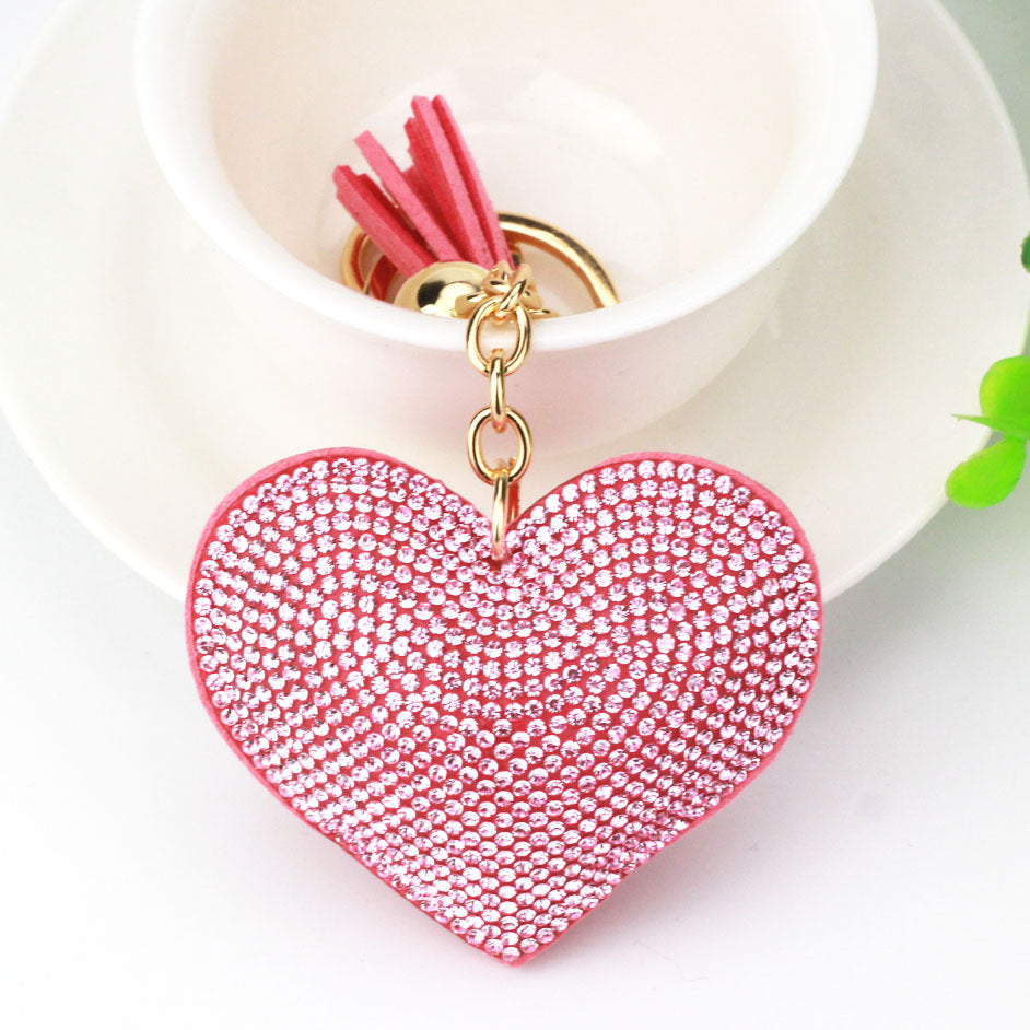 Peach Heart Hot Rhinestone Leather Advertising Keychain 1613286802475
