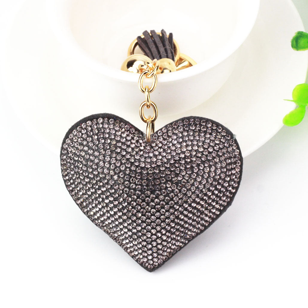 Peach Heart Hot Rhinestone Leather Advertising Keychain 1613286802753