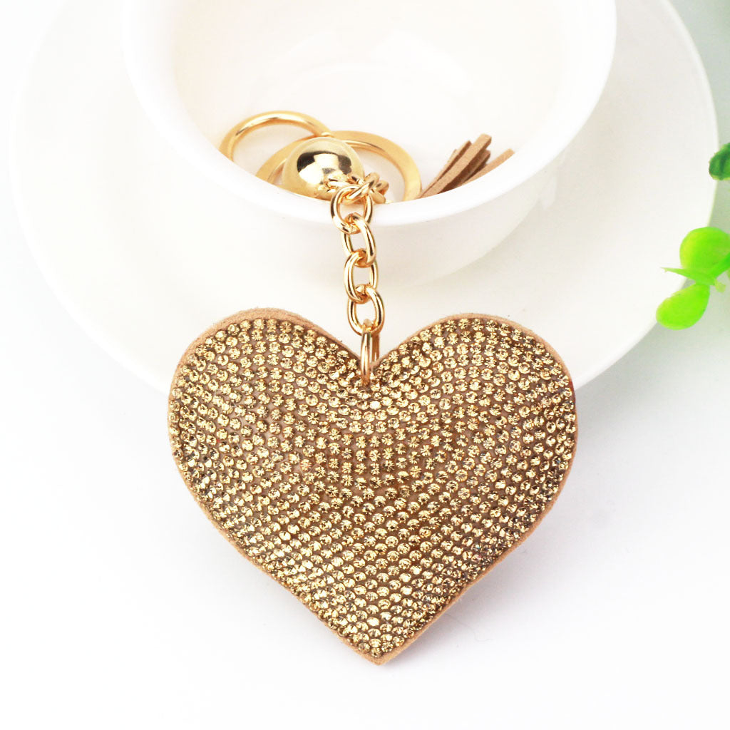 Peach Heart Hot Rhinestone Leather Advertising Keychain 1613286802756