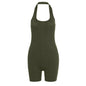 Pure Color Sexy Halter  Short Sports Jumpsuit 1613798219401