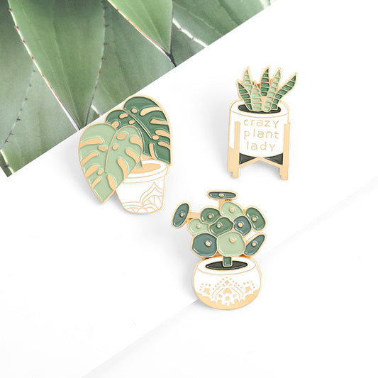 Cartoon Plant Potted Alloy Letter Brooch 1614063289003