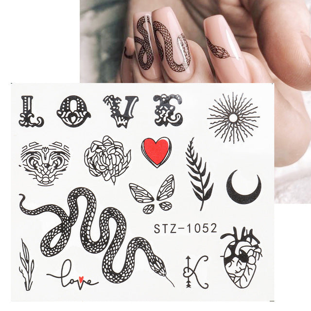 Personality Python Dark Letter Transfer Nail Sticker 1614222412430