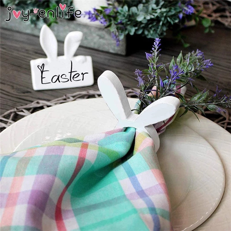 Easter Bunny Napkin Ring Holders Easter Table Decoration for Home Wooden Rabbit Ear Tissue Ring Happy Easter Party Supply 161