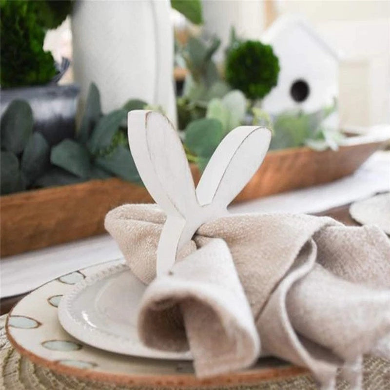Easter Bunny Napkin Ring Holders Easter Table Decoration for Home Wooden Rabbit Ear Tissue Ring Happy Easter Party Supply 161