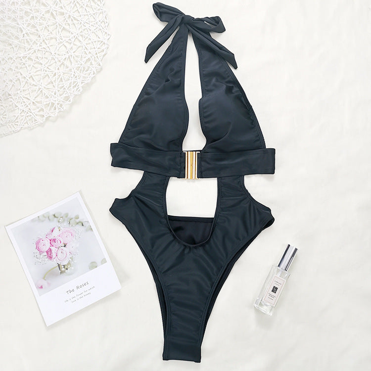 Sexy Deep V Buckle Design All In One Ladies Bikini 1614483566249
