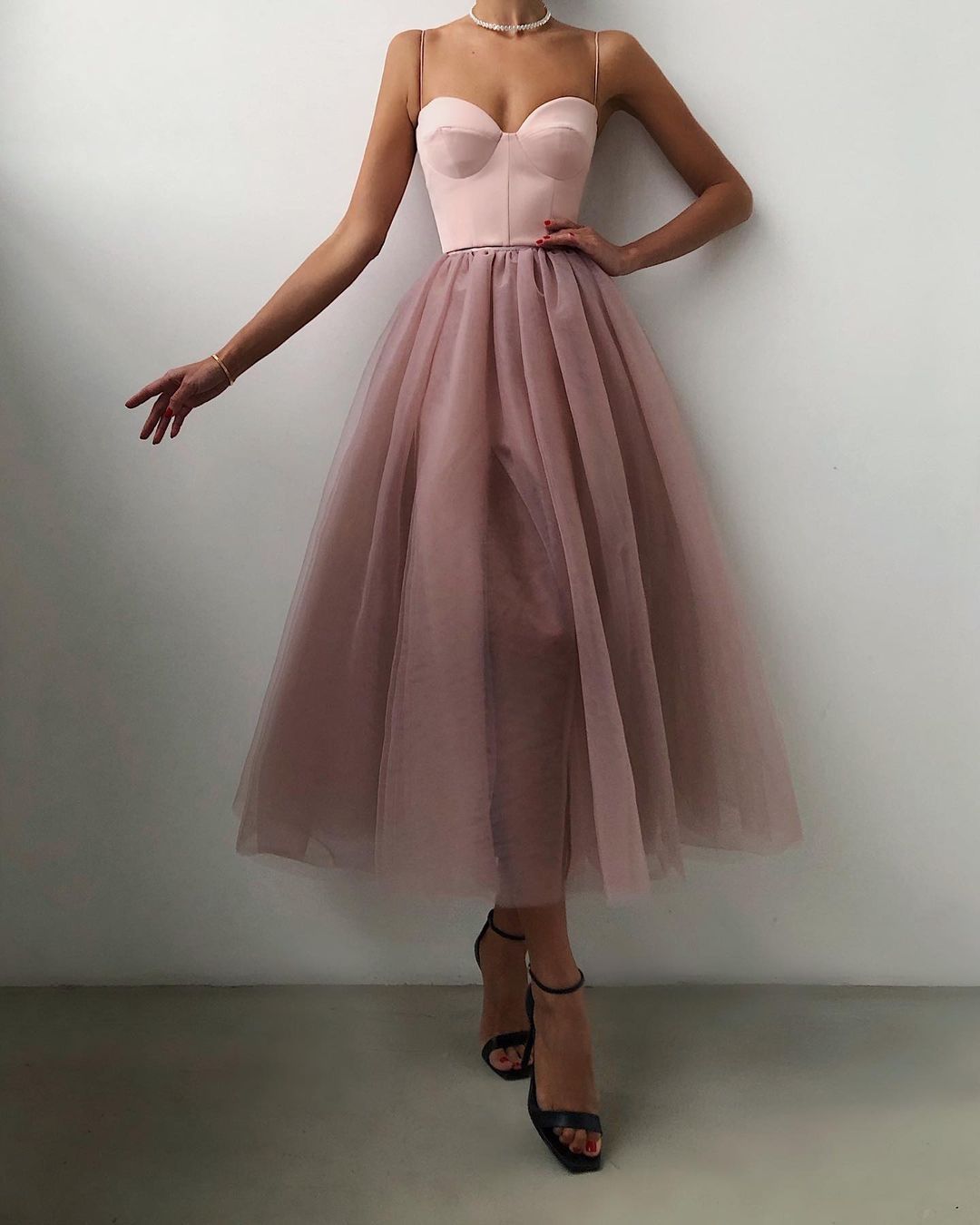 Pure Color Mesh French Retro Dress European And American Tube Top Suspender Skirt 1614769095551