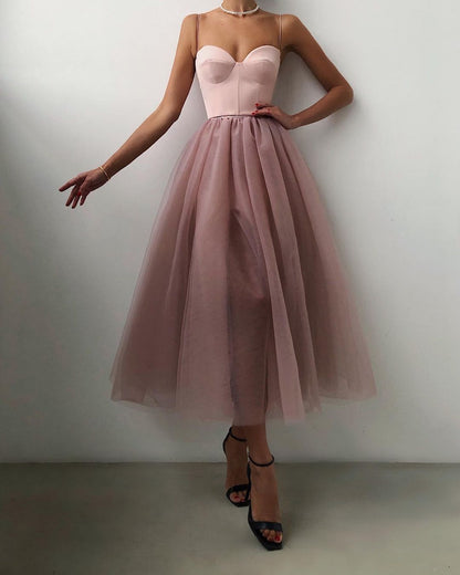 Pure Color Mesh French Retro Dress European And American Tube Top Suspender Skirt 1614769095551